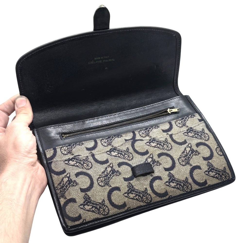 Celine Vintage Canvas Leather Trimmed Clutch Bag Monogram blue cream tan - Picture 5 of 11